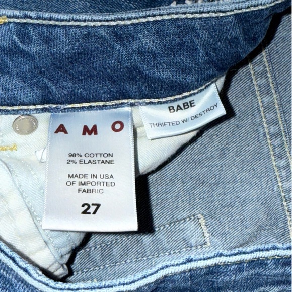 AMO Babe Straight Leg Jeans 27 Button Fly Whiskers Mid Rise - Picture 5 of 10
